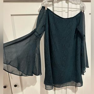 Green snake print off the shoulder dress